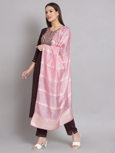 Purple Silk Blend Pant Suit 192059 Closure View